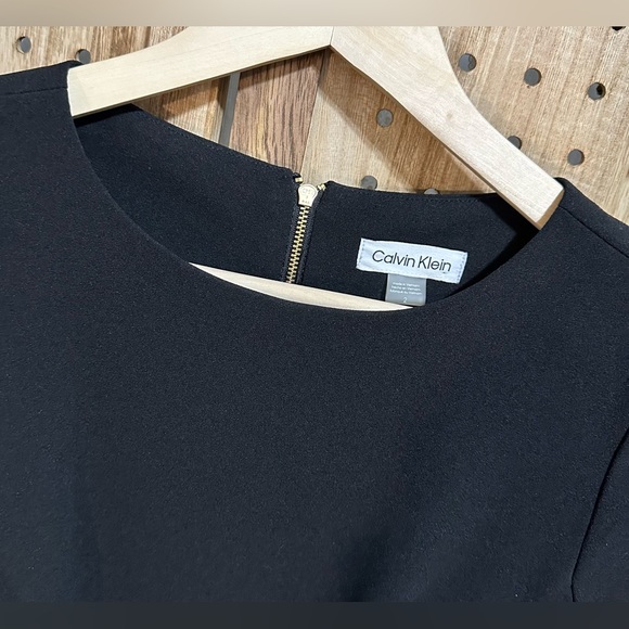 Calvin Klein Women's Short Sleeve Ruffle Skirt Little Black Dress - Picture 4 of 6